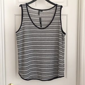 New Directions Women’s Top XL White Black Stripes Sleeveless Tank Top NWOT